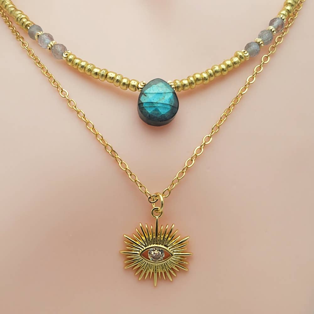Collier Double Labradorite pendentif oeil