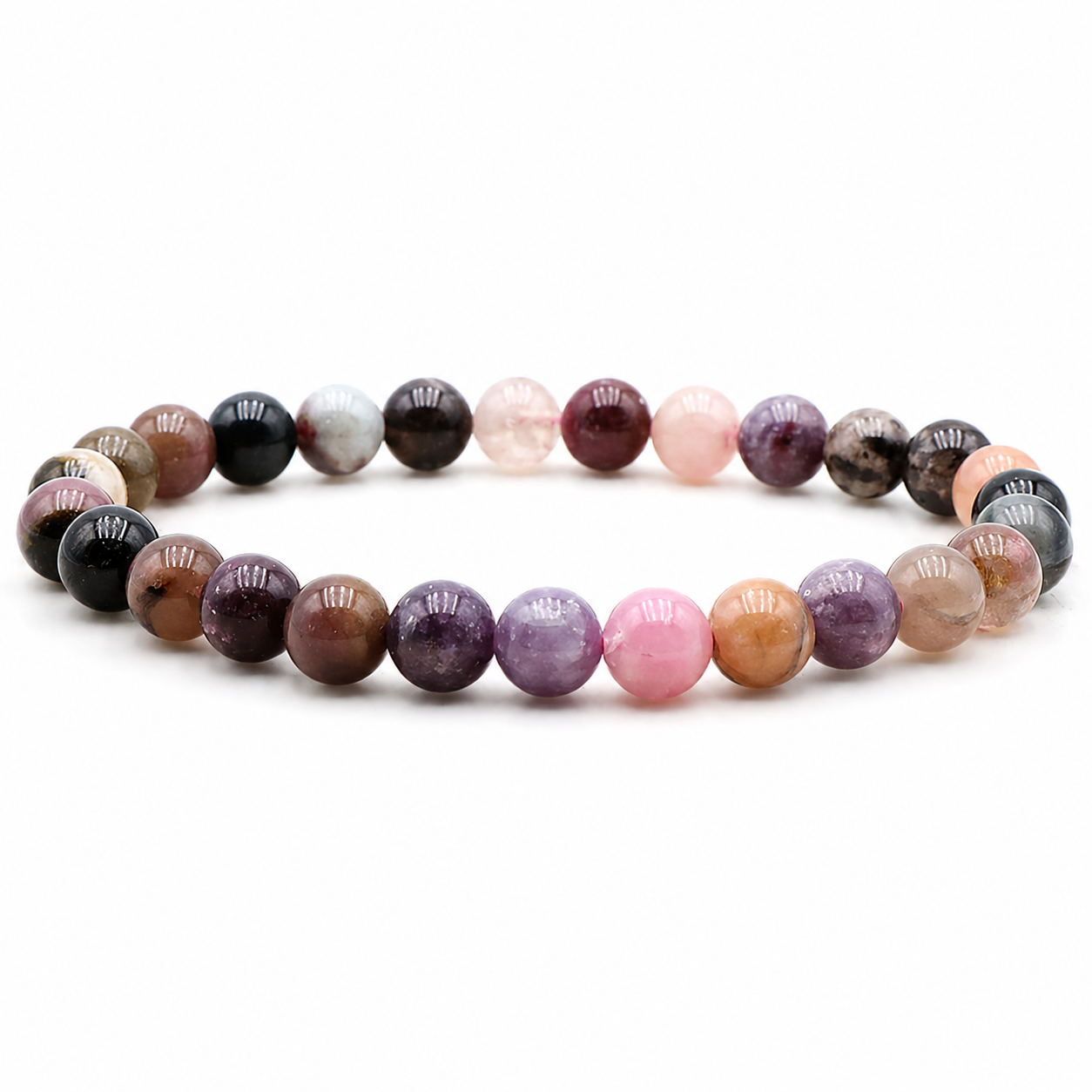 Bracelet boule 08mm Tourmaline multicolore A+ (taille 2)