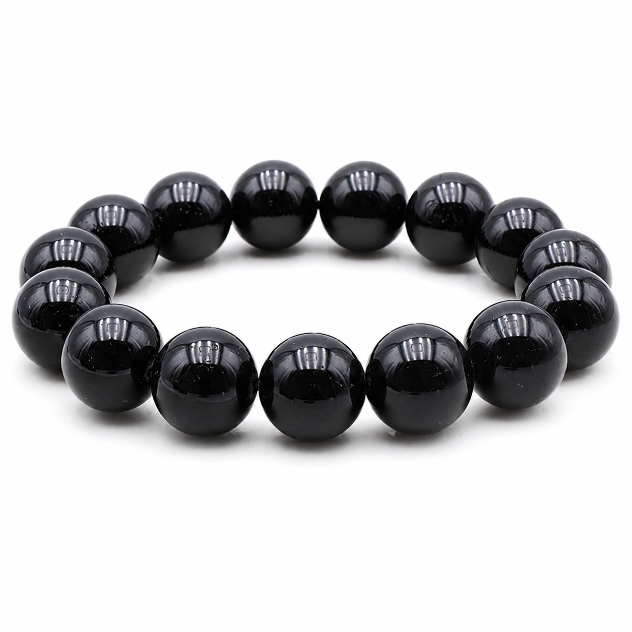 BRACELET BOULE 14MM TOURMALINE NOIRE A