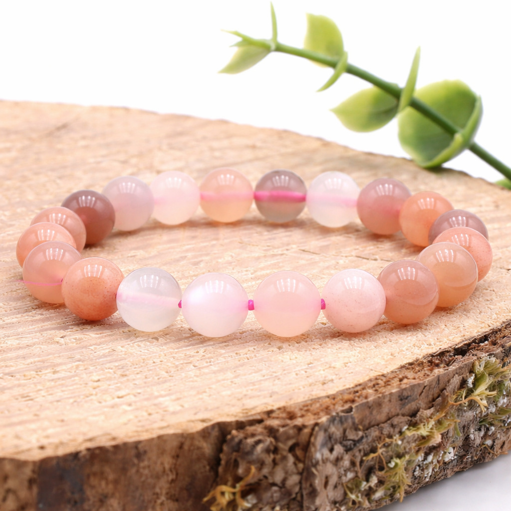 BRACELET BOULE 08MM PIERRE DE LUNE MULTICOLORE AA (TAILLE 0)