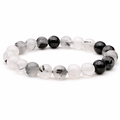 Bracelet boule 08mm Cristal de roche Tourmaline A (taille 2)