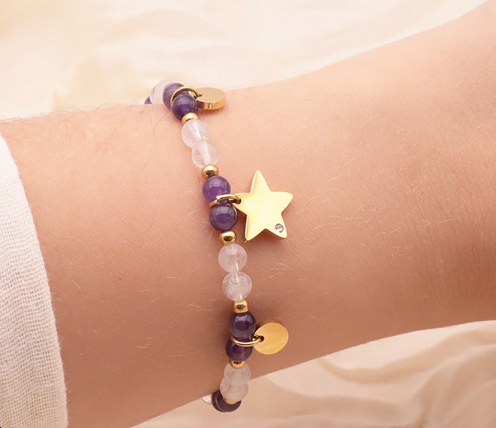 Bracelet Mira doré Améthyste, Cristal de roche A