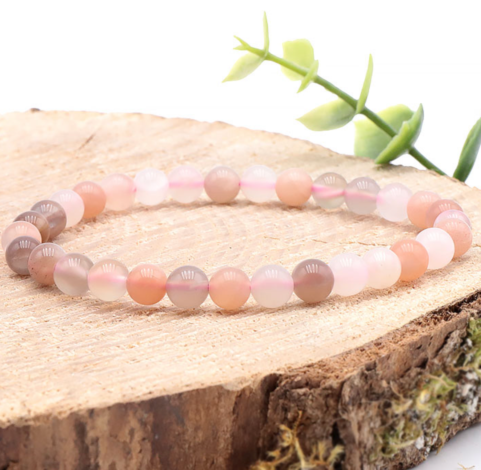 Bracelet boule 06mm Pierre de lune multicolore AA