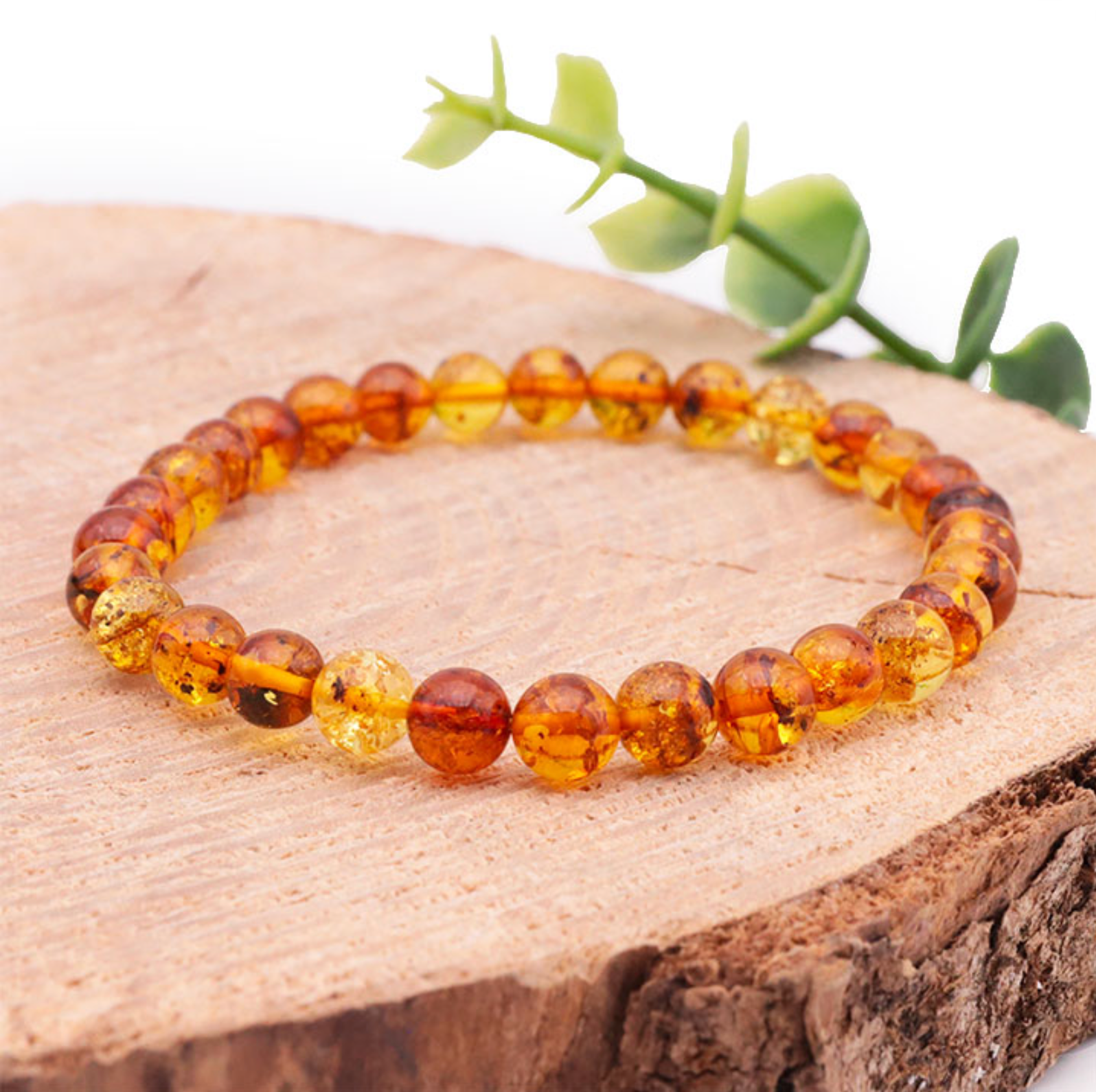 BRACELET BOULE 06MM AMBRE MIEL AA