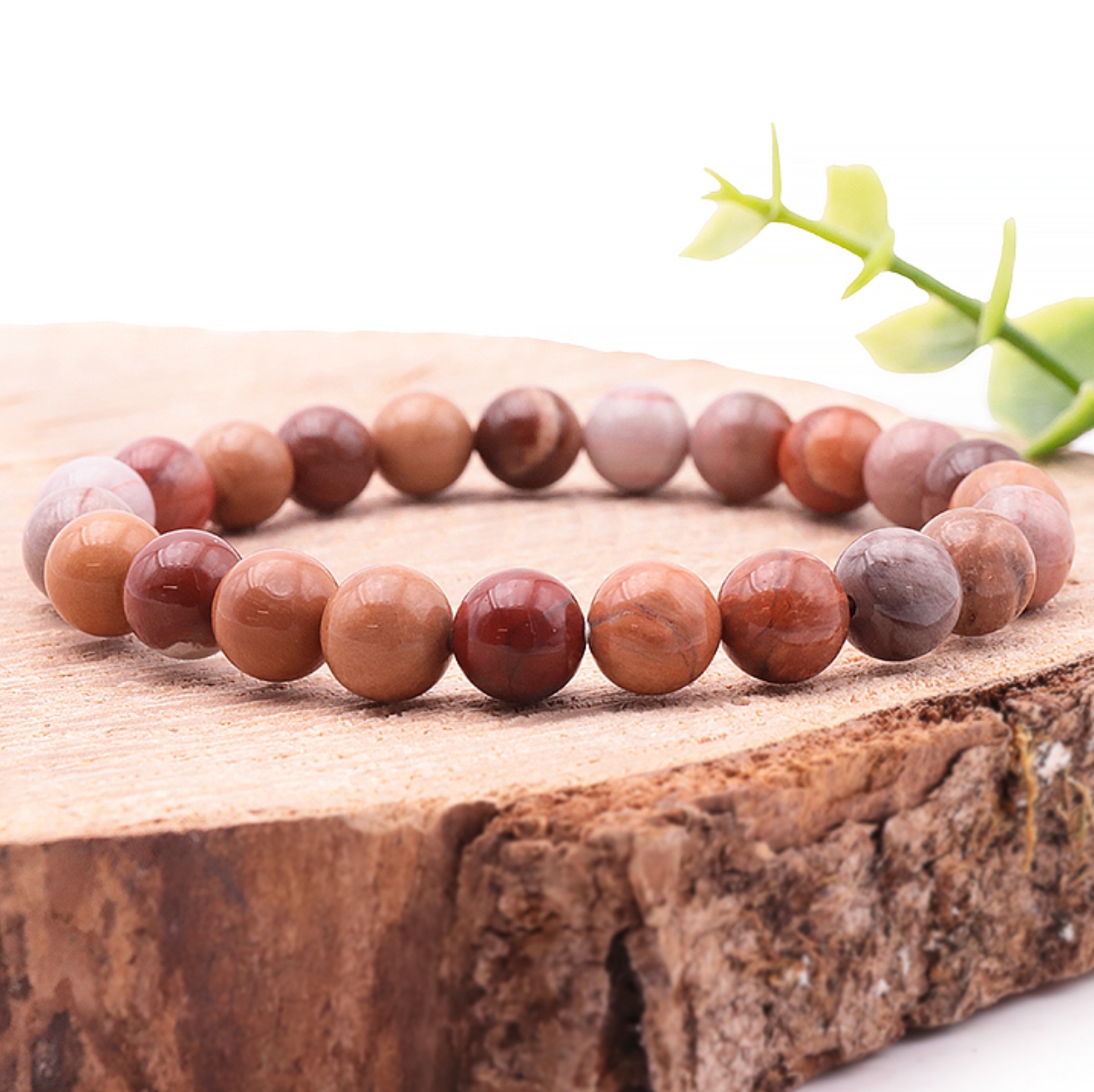 BRACELET BOULE 08MM BOIS FOSSILE A