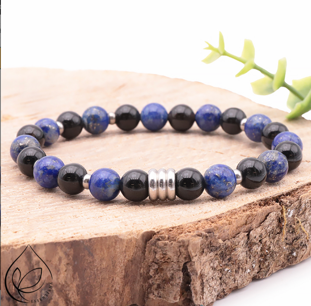 Bracelet Célyos argenté Lapis Lazuli, Onyx A Essentiana