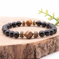 Bracelet Ring doré Onyx, bois, Oeil de tigre A Essentiana