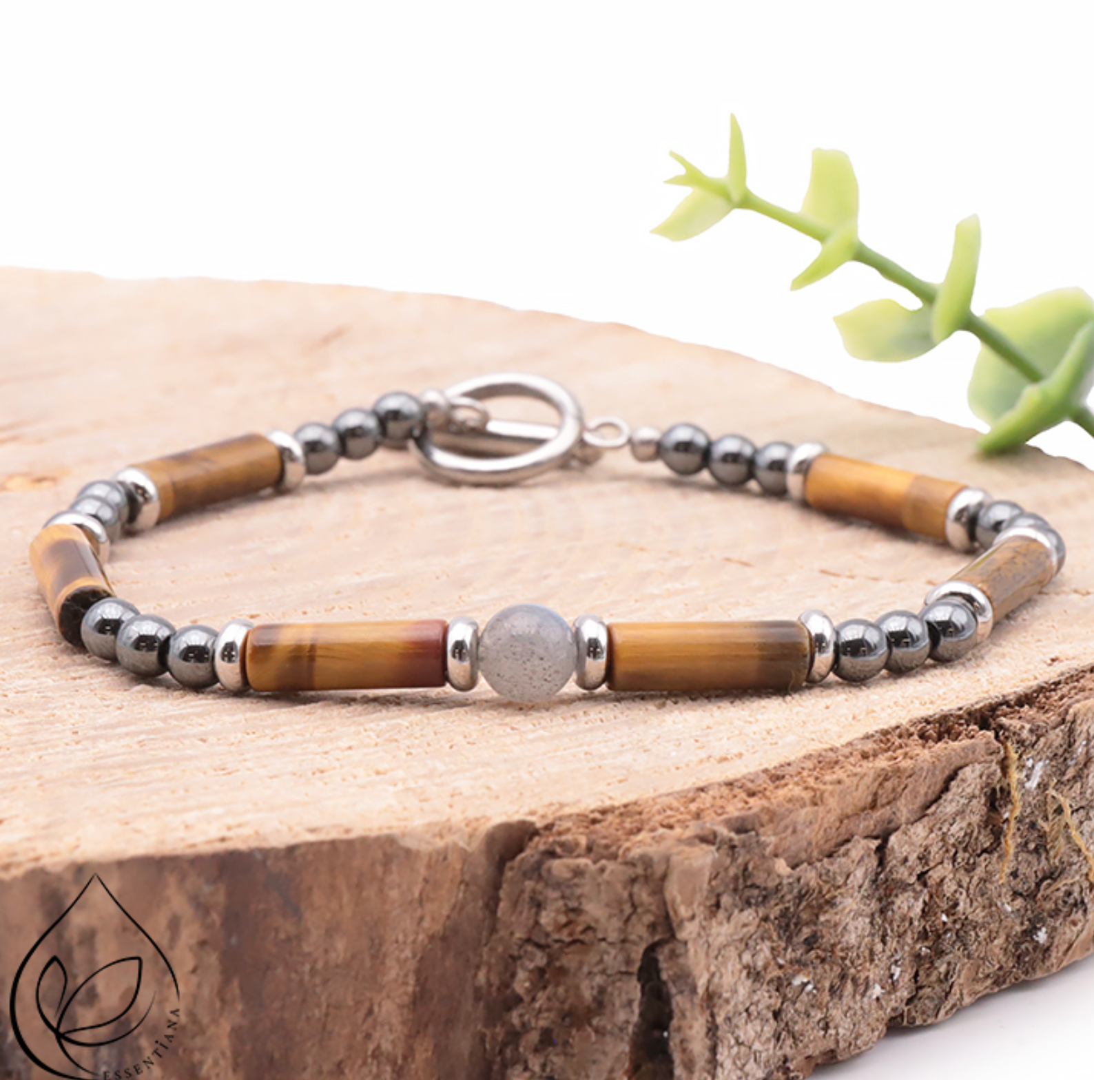 Bracelet Légende Homme argenté labradorite, oeil de tigre, hématite A Essentiana