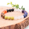 BRACELET BOULE 08MM 7 CHAKRAS A  Amethyste Brésil Cristal de Roche Obsidienne Noire Cornaline Oeil De Tigre Serpentine Agate Blanche Lapis Lazuli