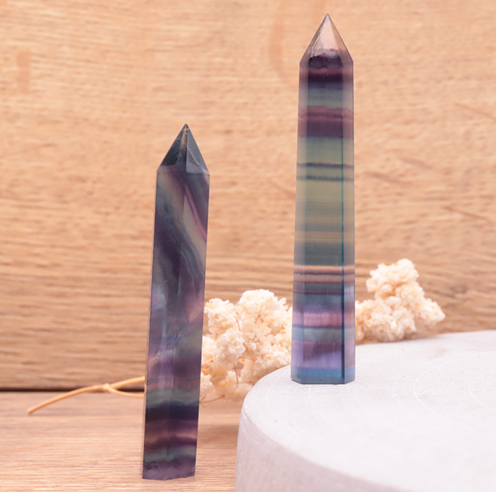 Pointe polie Fluorine rainbow AAA 70 à 80mm (1 pièce)