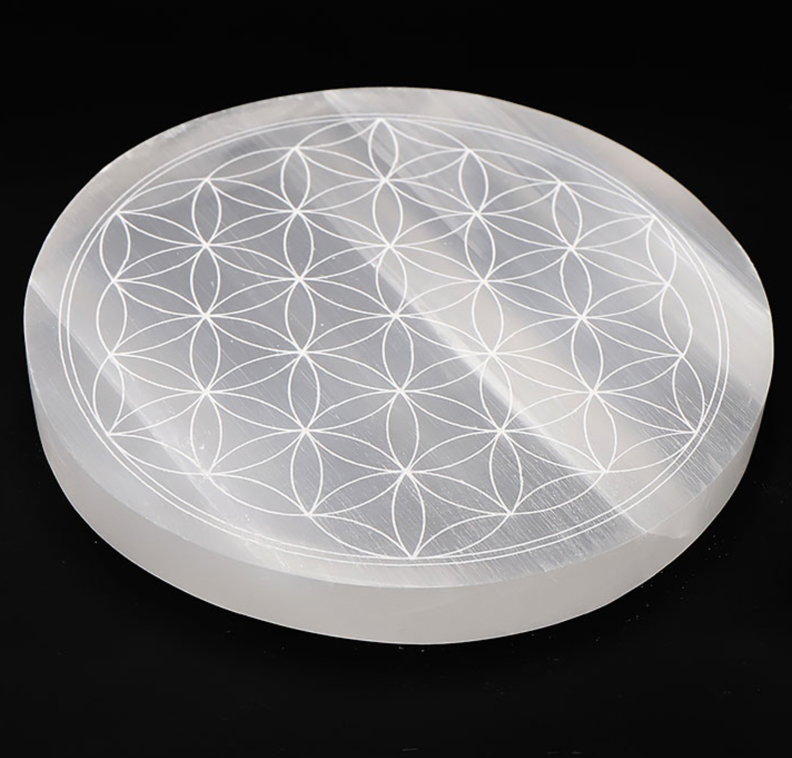 Plaque Sélénite A+ fleur de vie 140mm (1 pièce) - mod 02