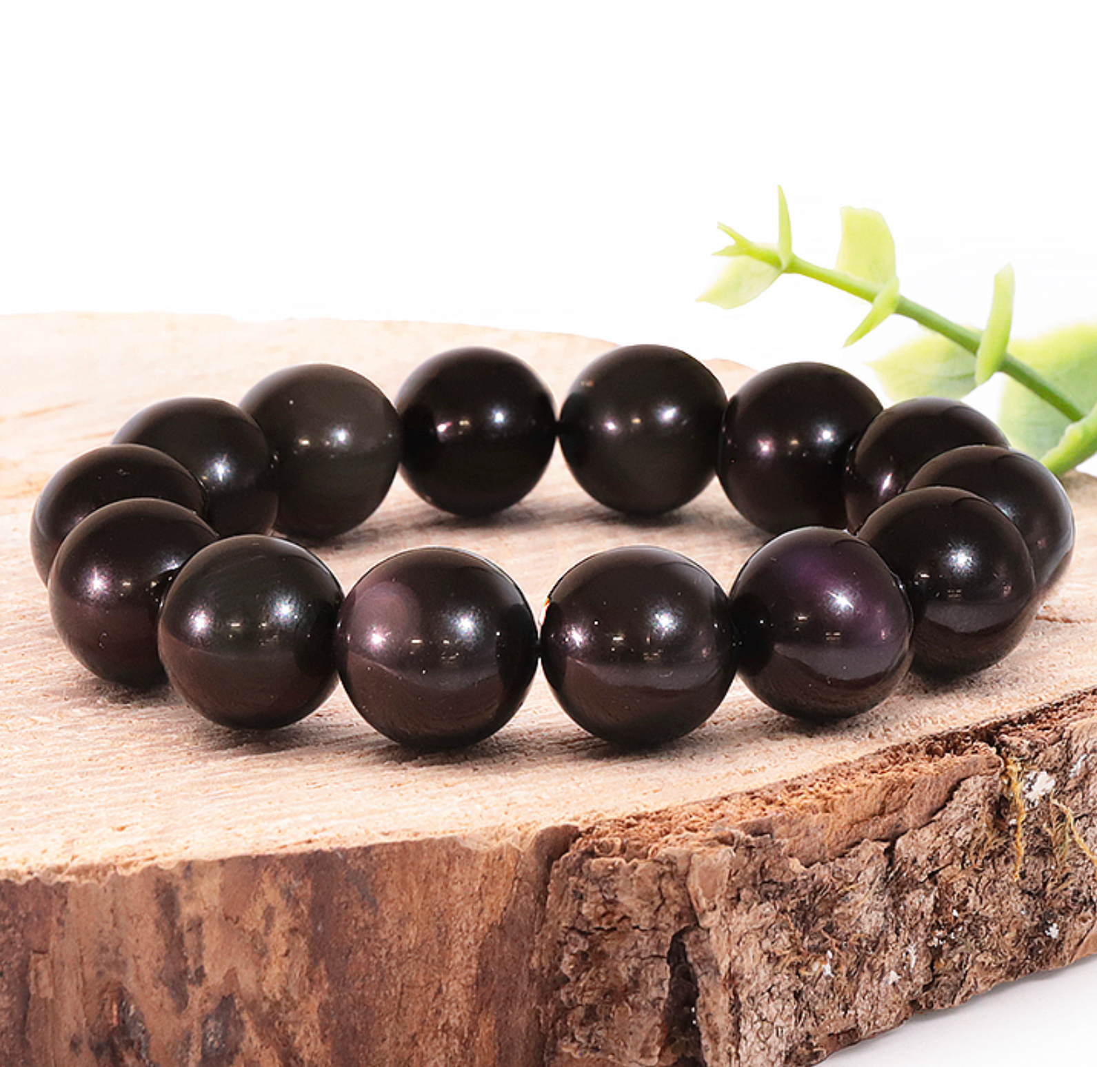 Bracelet boule 14mm Obsidienne oeil céleste A