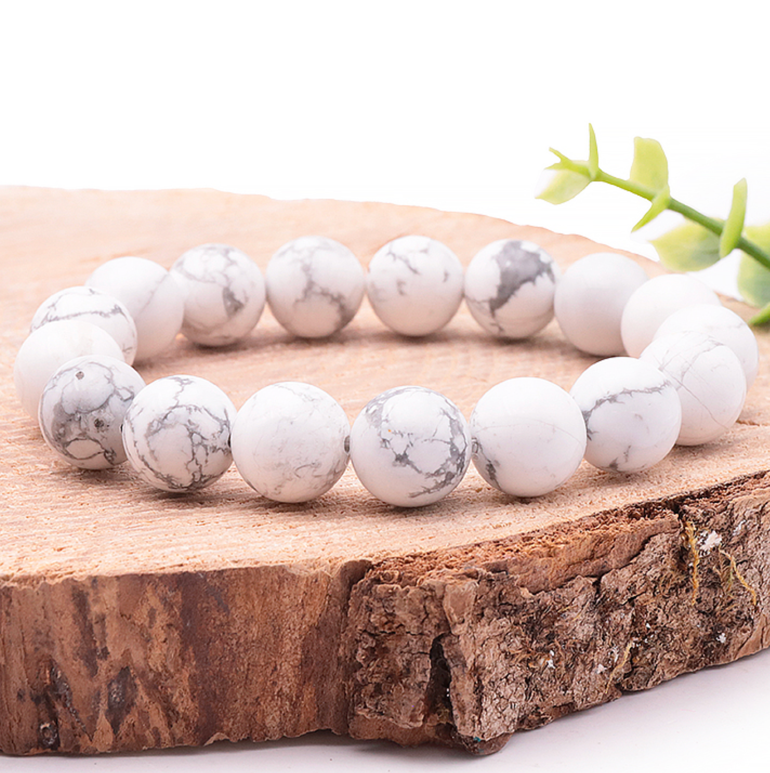 Bracelet boule 12mm Howlite blanche A