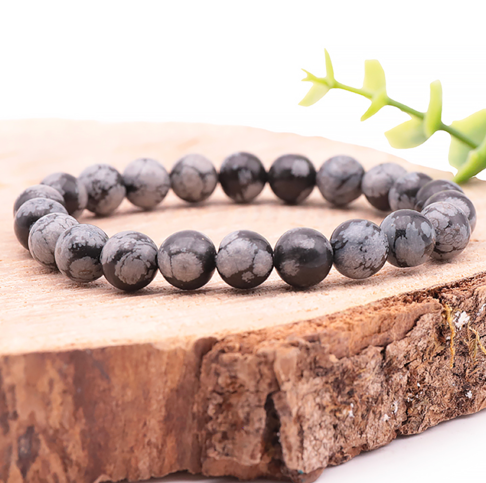Bracelet boule 08mm Obsidienne flocon de neige A