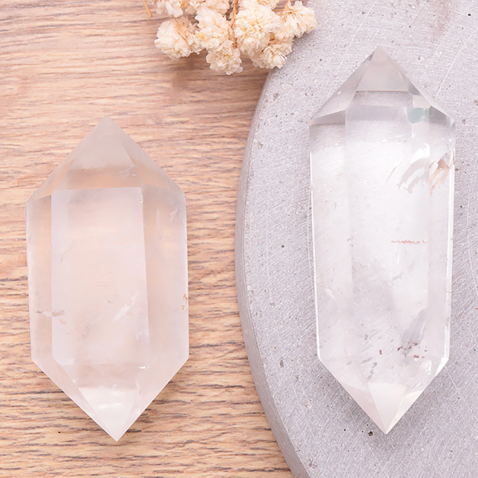 Pointe bi terminée cristal de roche AA+ 30 à 70g au choix  (1 pièce)
