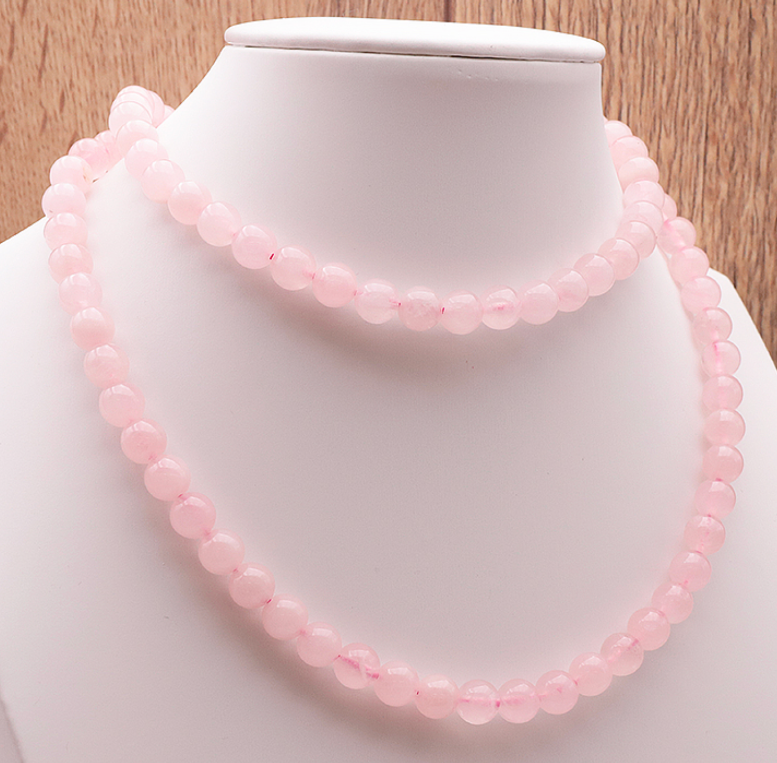 Collier boule 08mm quartz rose Brésil A