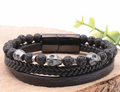 BRACELET NOXIS CUIR NOIR Homme PIERRE DE LAVE A