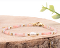 BRACELET VAYA DORÉ QUARTZ ROSE OPALE ROSE JADE BLANC A