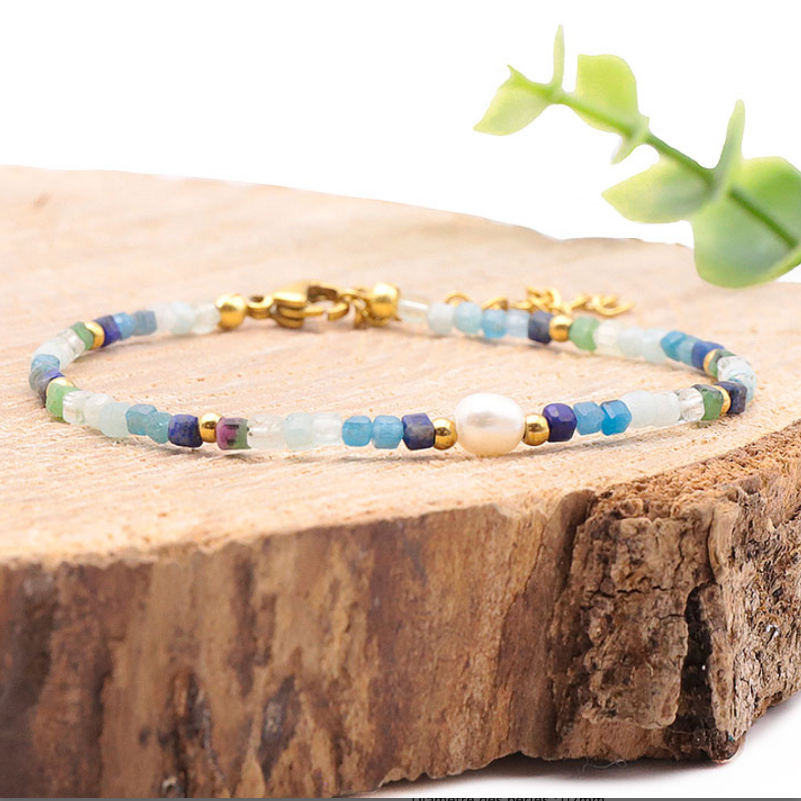 Bracelet Vaya doré perle d'eau douce, lapis lazuli, apatite bleue, rubis zoisite, émeraude A