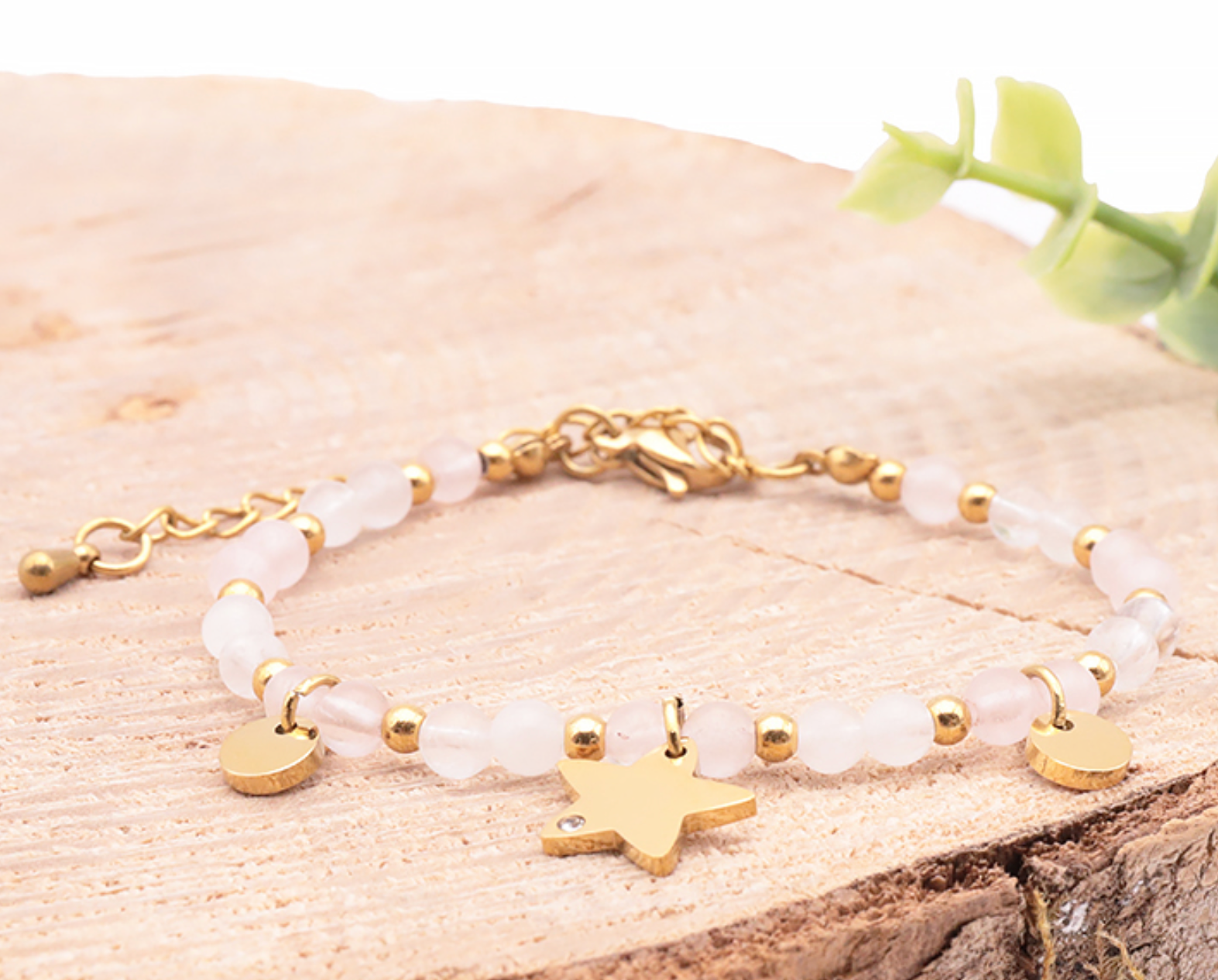 Bracelet Mira doré quartz rose, cristal de roche A