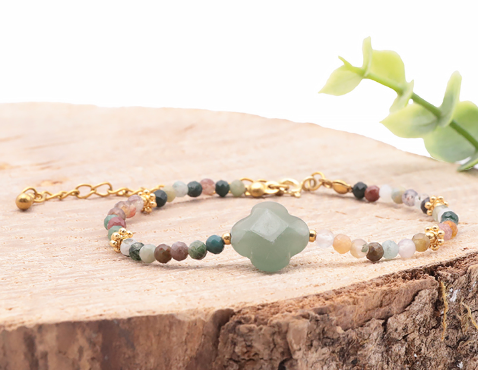 Bracelet Rosalia doré Aventurine verte, Agate Indienne A