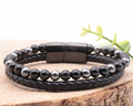 Bracelet Aska cuir noir Homme Hématite, Onyx A