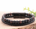 Bracelet Aska cuir noir Homme Oeil de taureau, Onyx A
