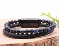 Bracelet Aska cuir noir Homme lapis lazuli, onyx A