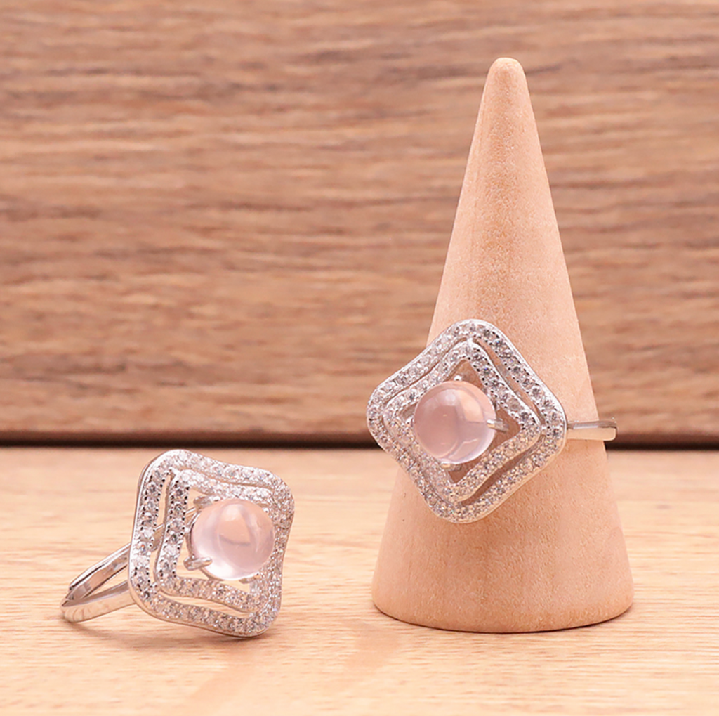 Bague argent 925 modèle 09 Quartz rose Madagascar AA+