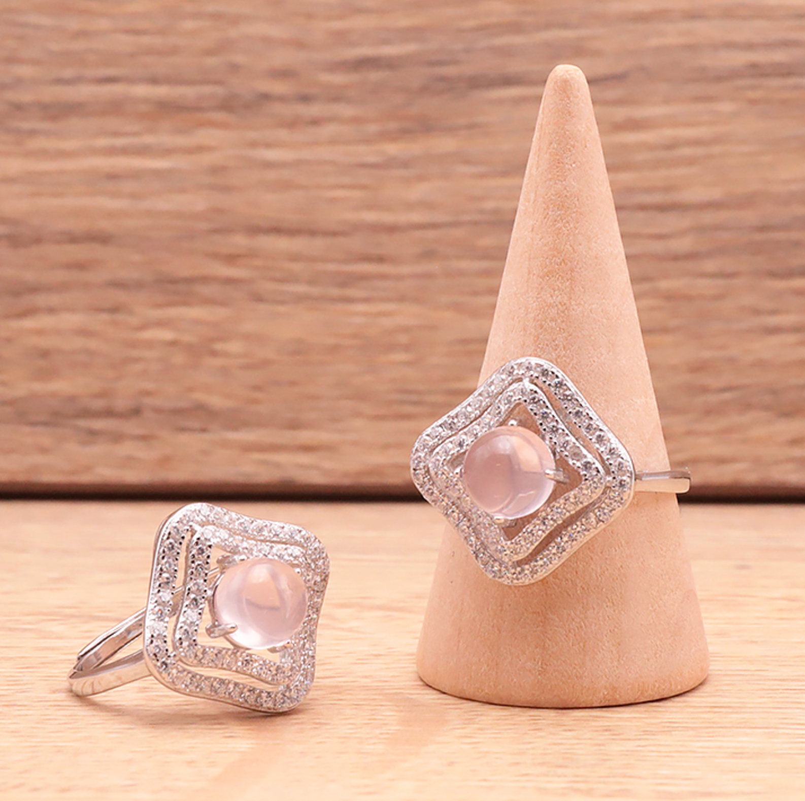 Bague argent 925 modèle 09 Quartz rose Madagascar AA+