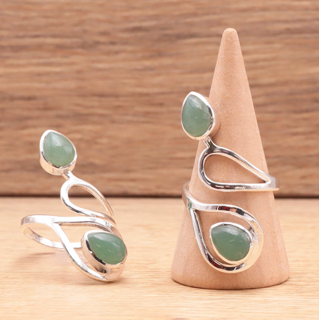 Bague argent 925 reglable modèle 05 Aventurine verte A