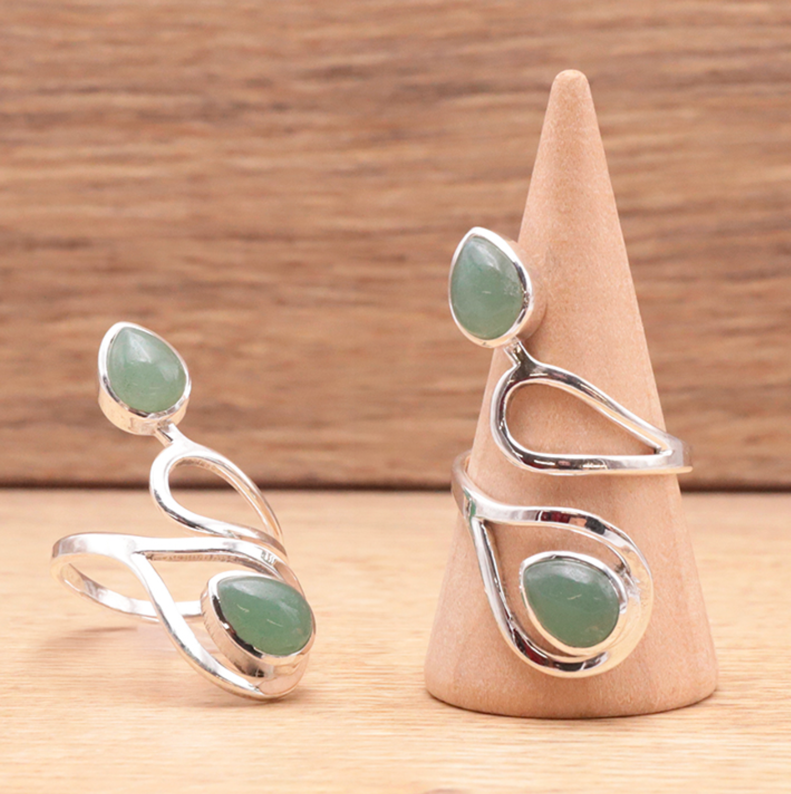 Bague argent 925 reglable modèle 05 Aventurine verte A