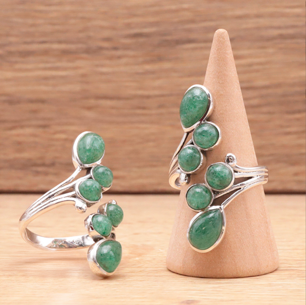Bague argent 925 réglable modèle 01 Aventurine verte A