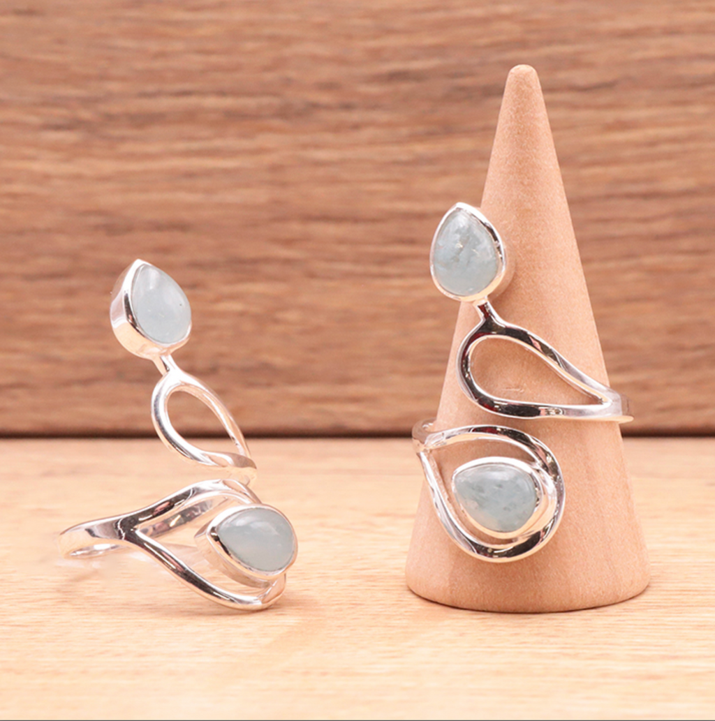 Bague argent 925 réglable modèle 05 Aigue Marine Namibie AA