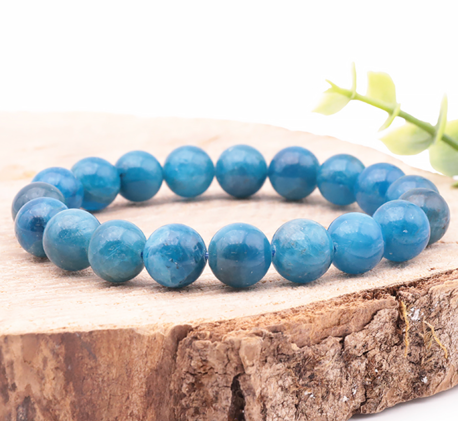 BRACELET BOULE 10 MM APATITE BLEUE AA