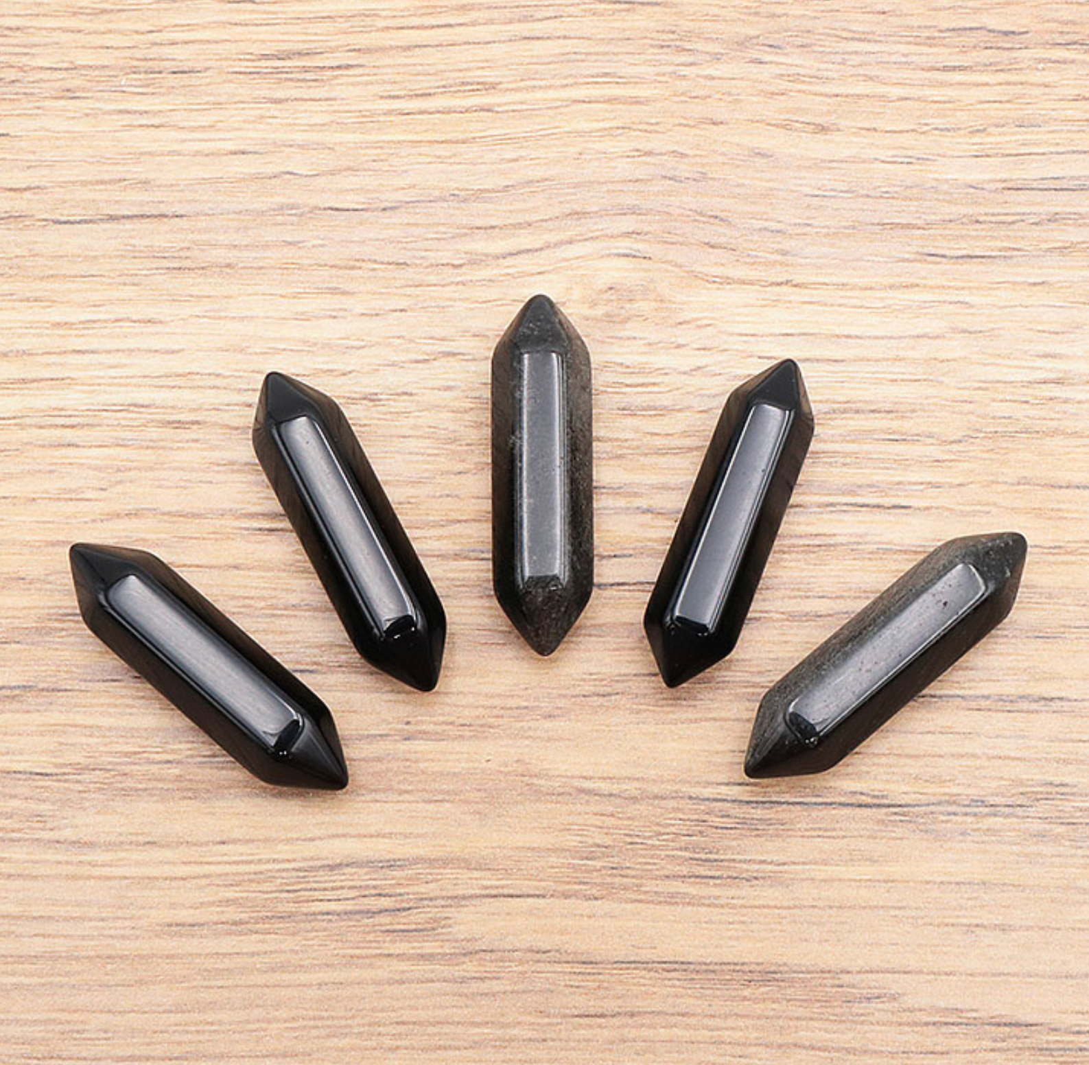 Pointe bi terminée 30mm Obsidienne noire A (1 pièce)