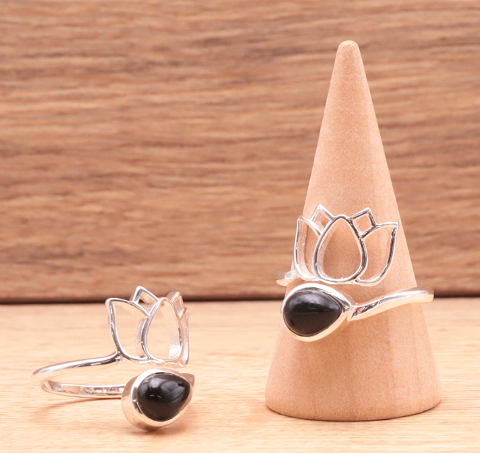 Bague argent 925 modèle 02 Obsidienne noire AA (1 pièce)