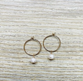Créoles boucles d'oreille Perle blanche plaqué or