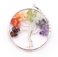 Pendentif arbre de vie 40mm 7 chakras A Améthyste Cordiérite Aigue Marine Péridot Citrine Chauffée Cornaline Grenat Rouge