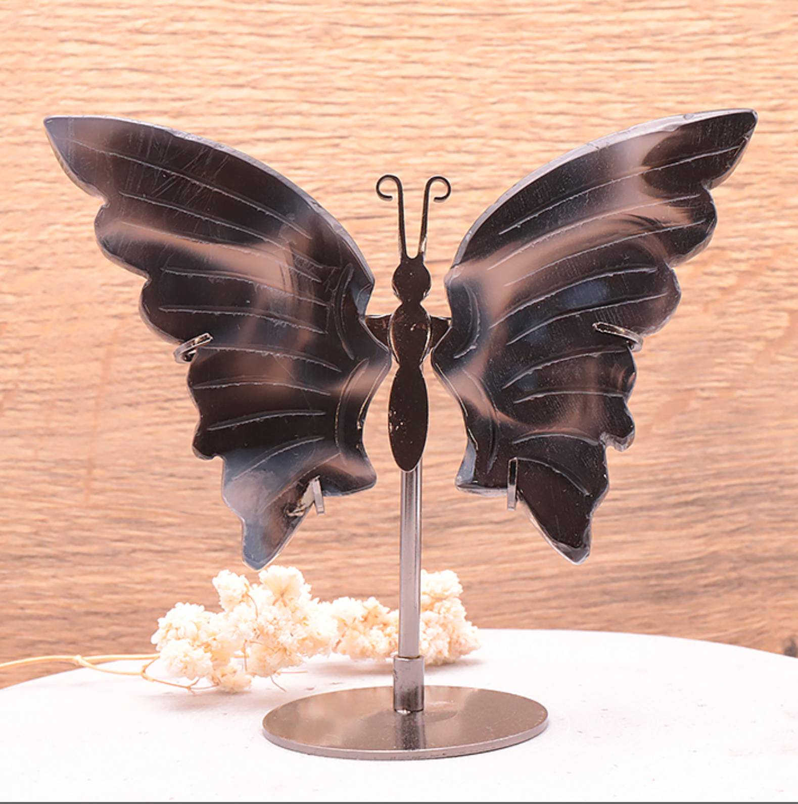Papillon avec socle 120 a 150mm Agate Grise AA  (1 piece)