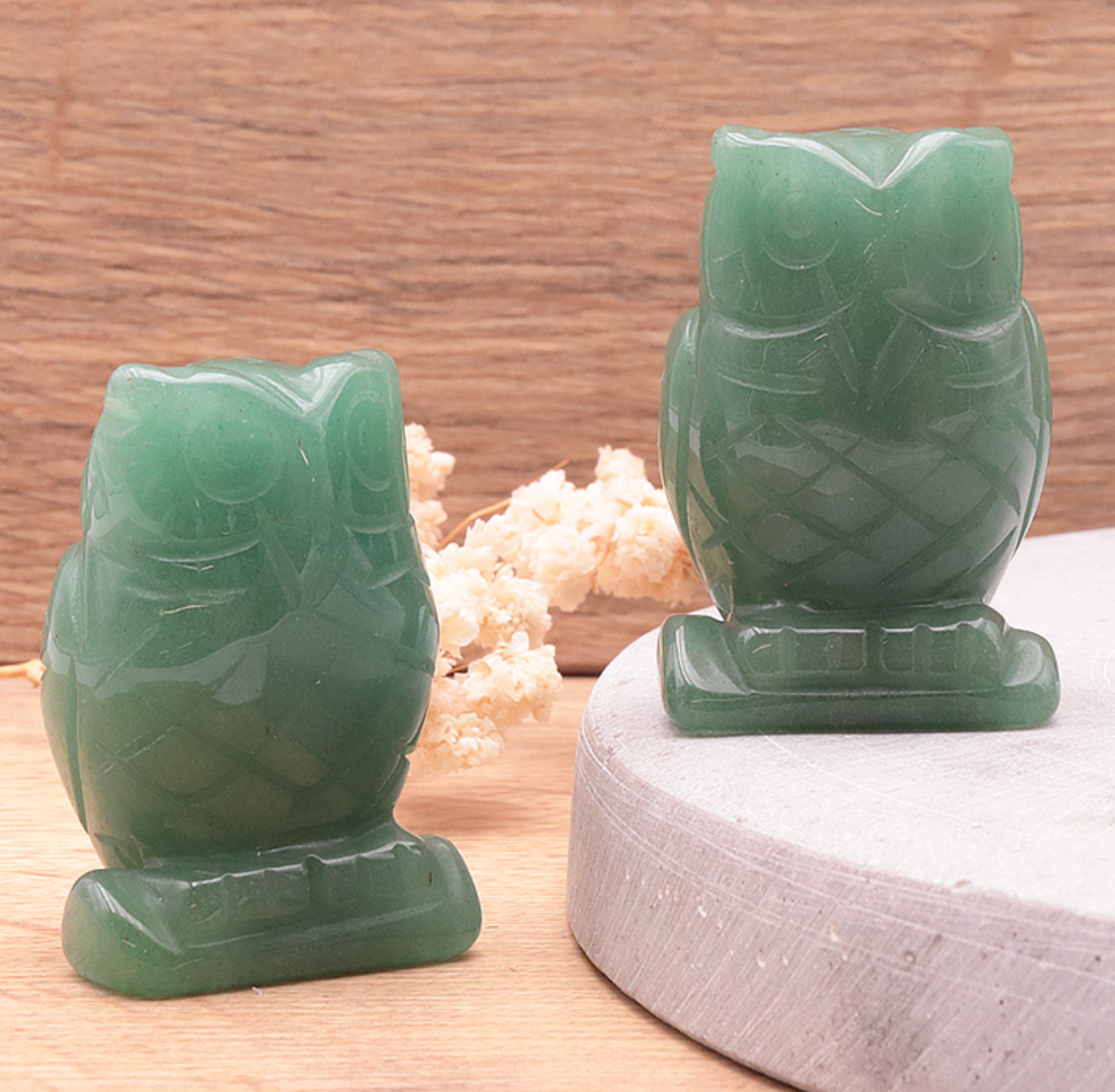 Chouette 50mm aventurine verte A (vendu à l'unité)