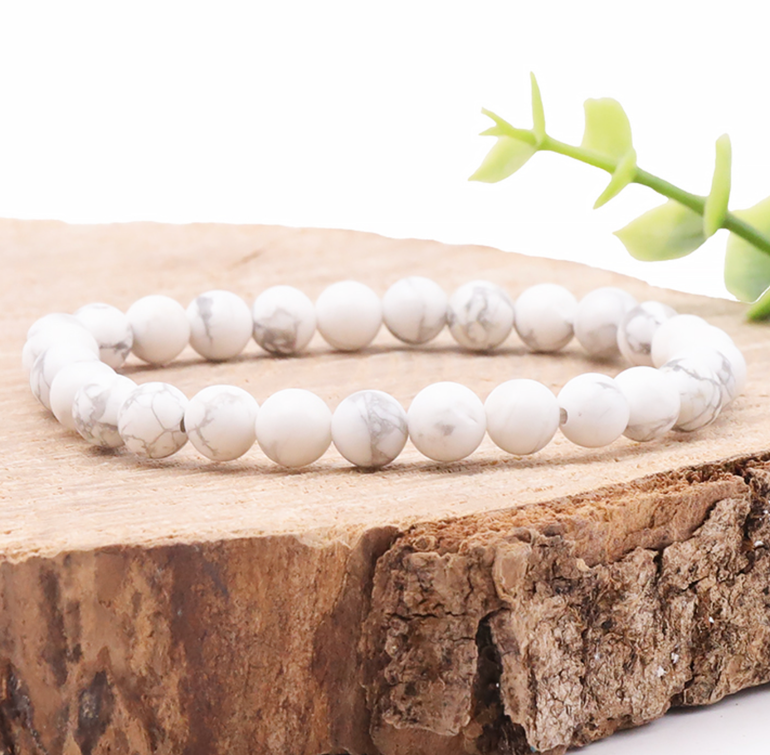 BRACELET BOULE 06MM HOWLITE BLANCHE A