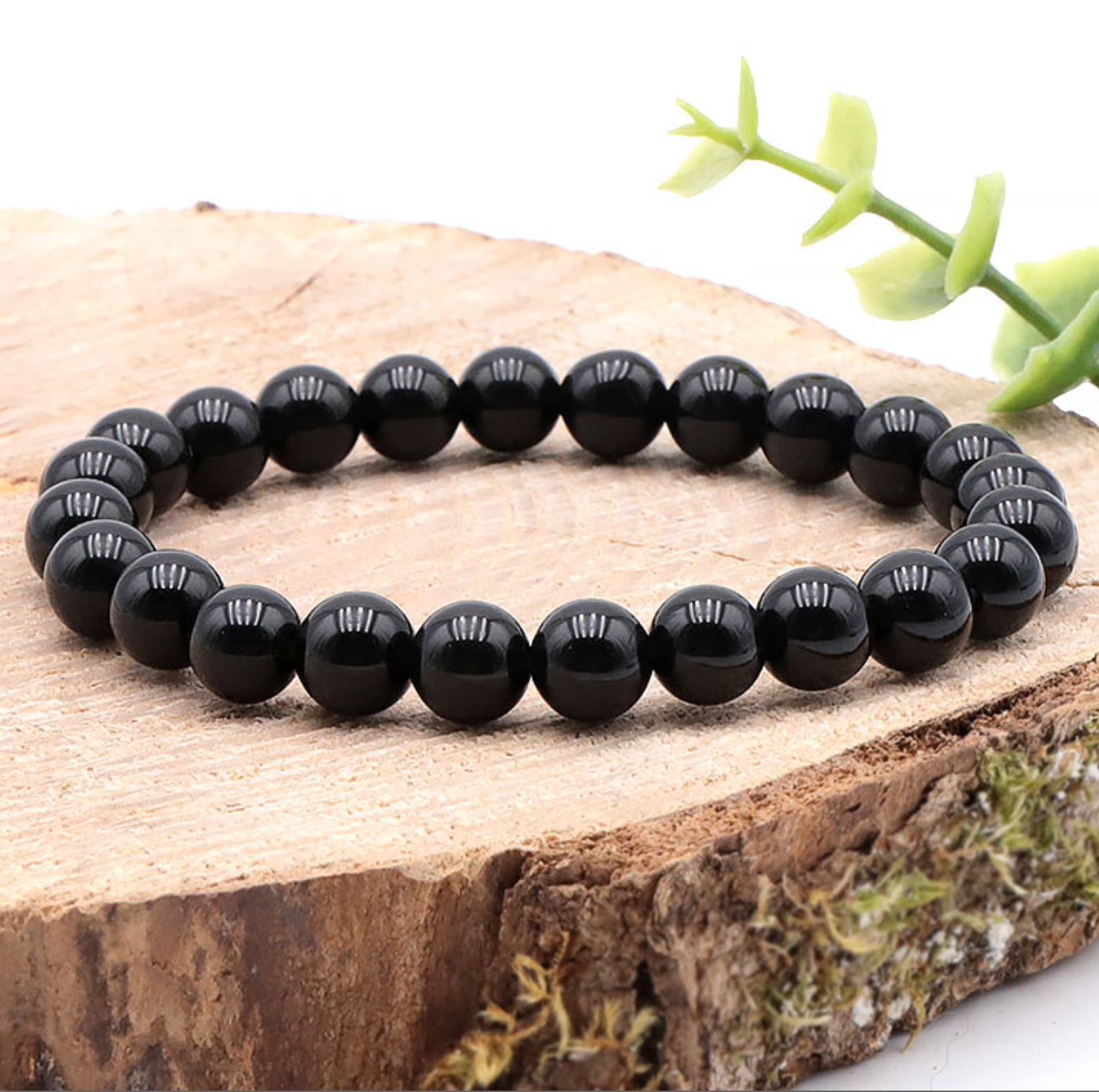 Bracelet boule 08mm Obsidienne Noire A