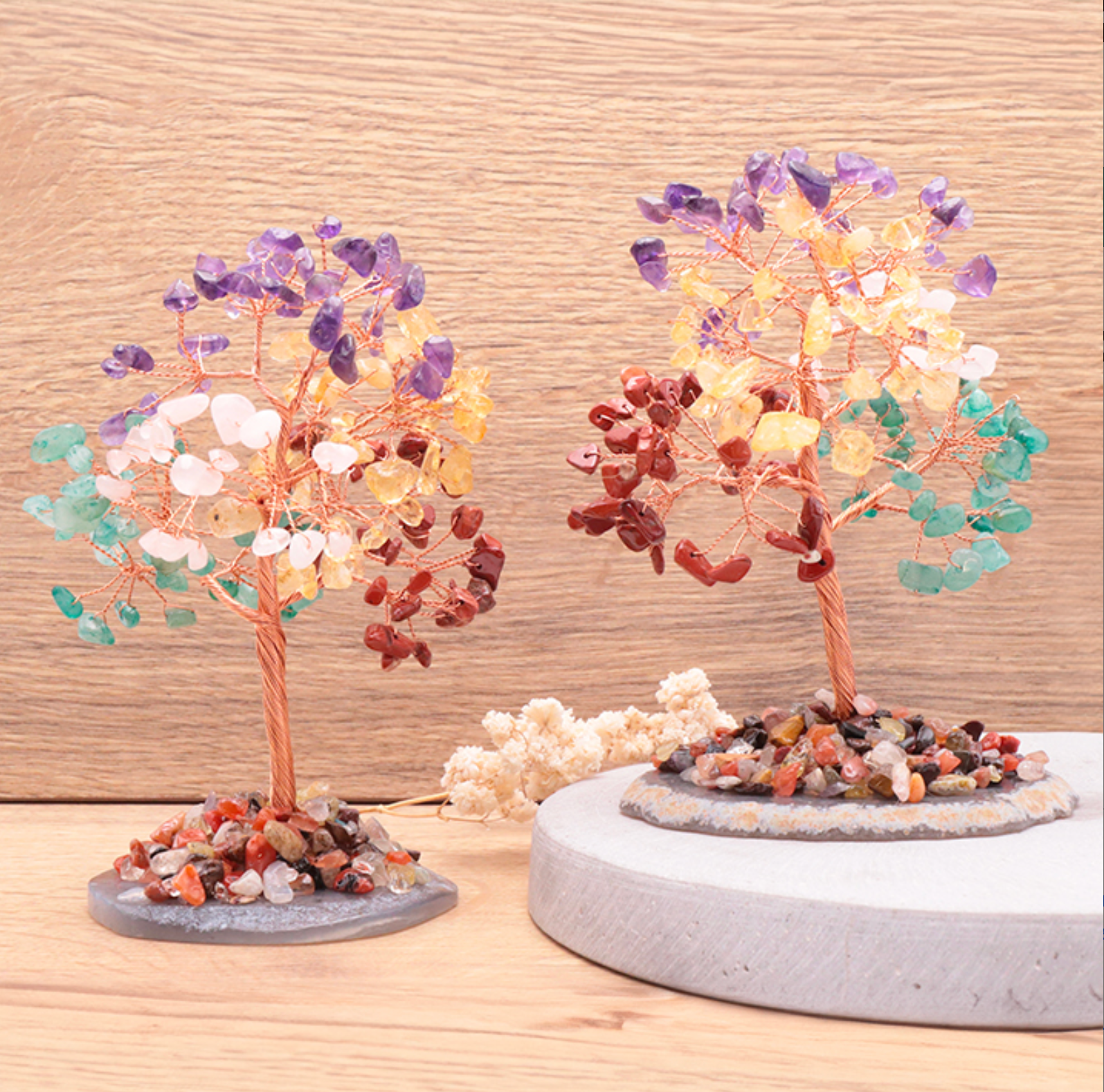 Arbre modèle 02 Multicolore A 120 a 150mm (1 piece) Aventurine Verte (teintée) - Jaspe Rouge - Citrine Chauffee - Amethyste Brésil - Quartz Rose Madagascar