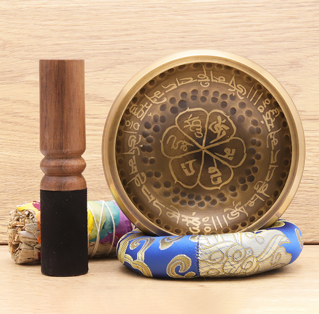 BOL CHANTANT du Tibet 110MM OM BOL + COUSSIN + BAGUETTE (1 PIÈCE)