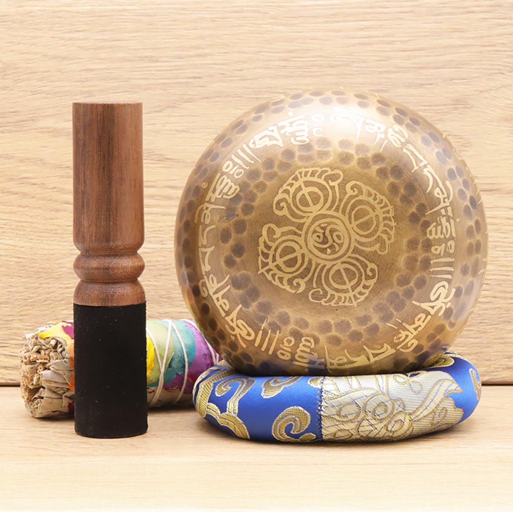 BOL CHANTANT du Tibet 110MM OM BOL + COUSSIN + BAGUETTE (1 PIÈCE)