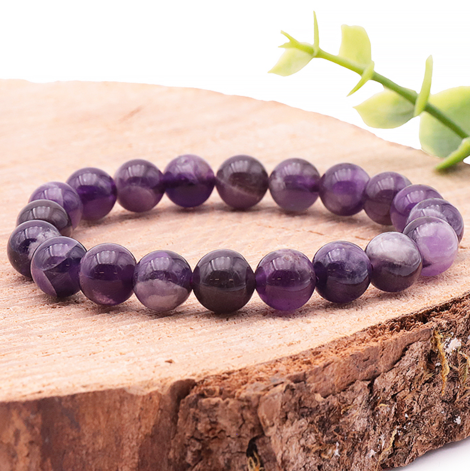 Bracelet boule 08mm améthyste rubanée Brésil A (taille 0)
