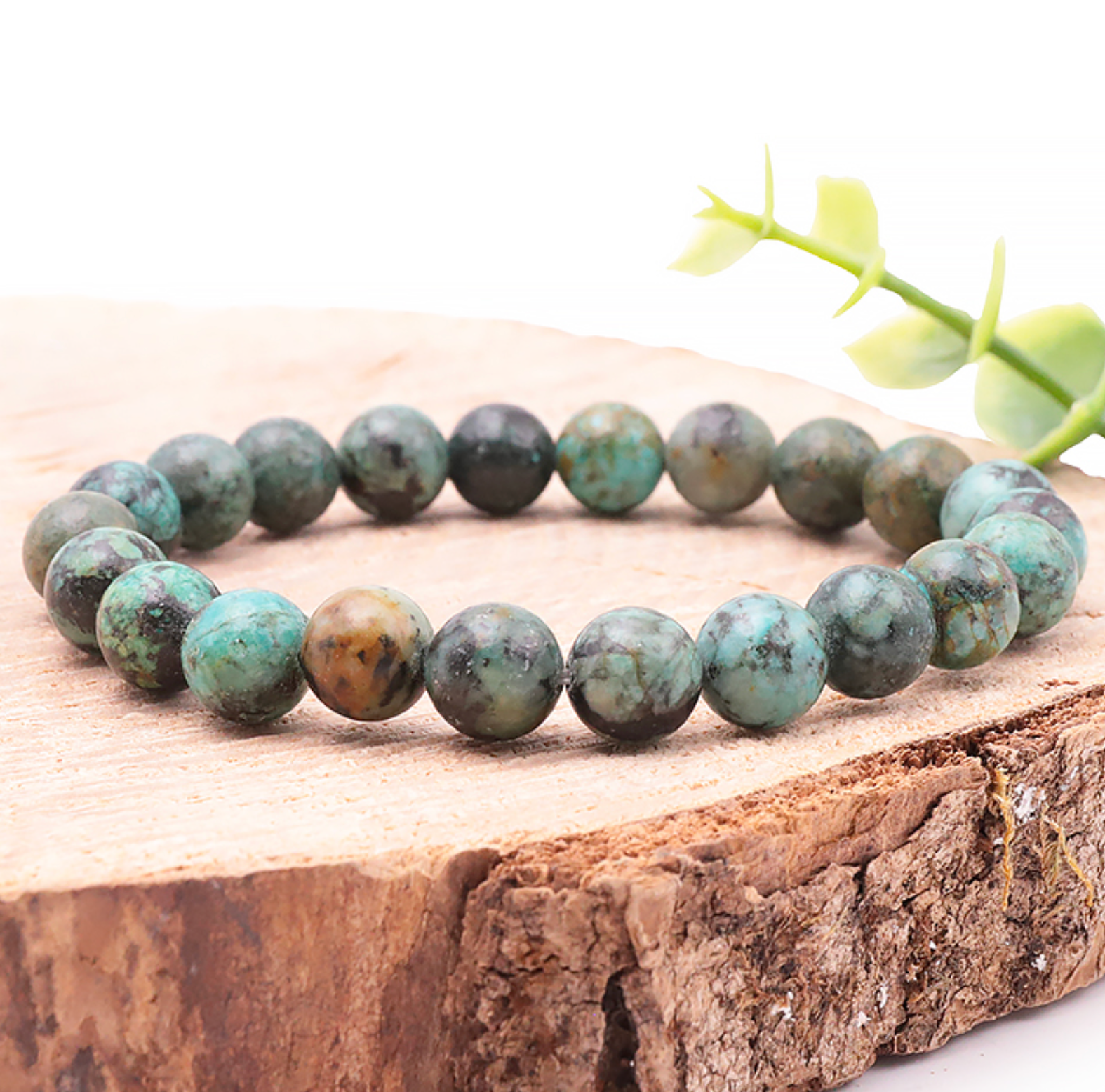 BRACELET BOULE 08MM TURQUOISE D'AFRIQUE A