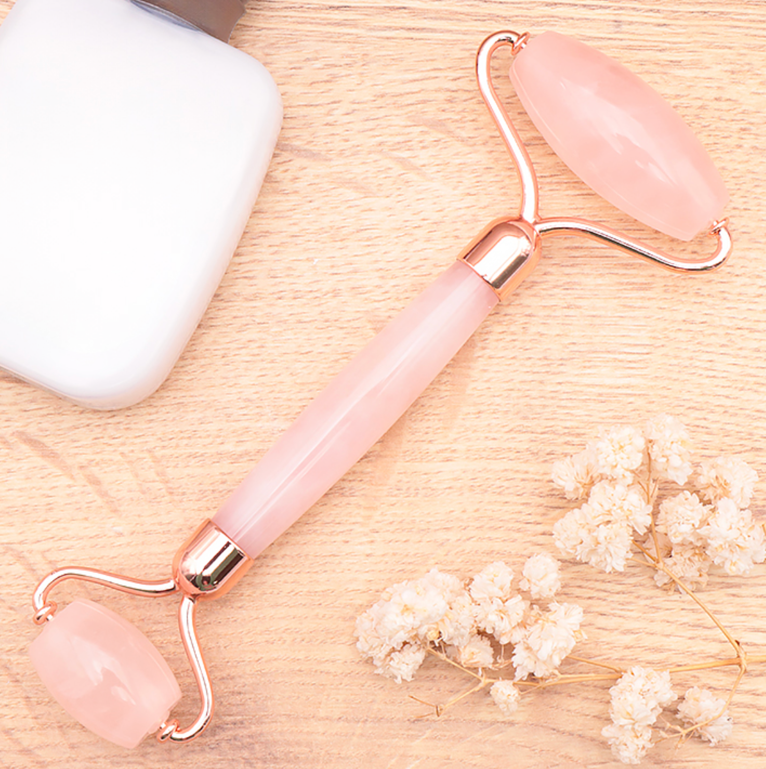 Rouleau de massage Quartz rose A (2 têtes) (1 pièce) Brésil