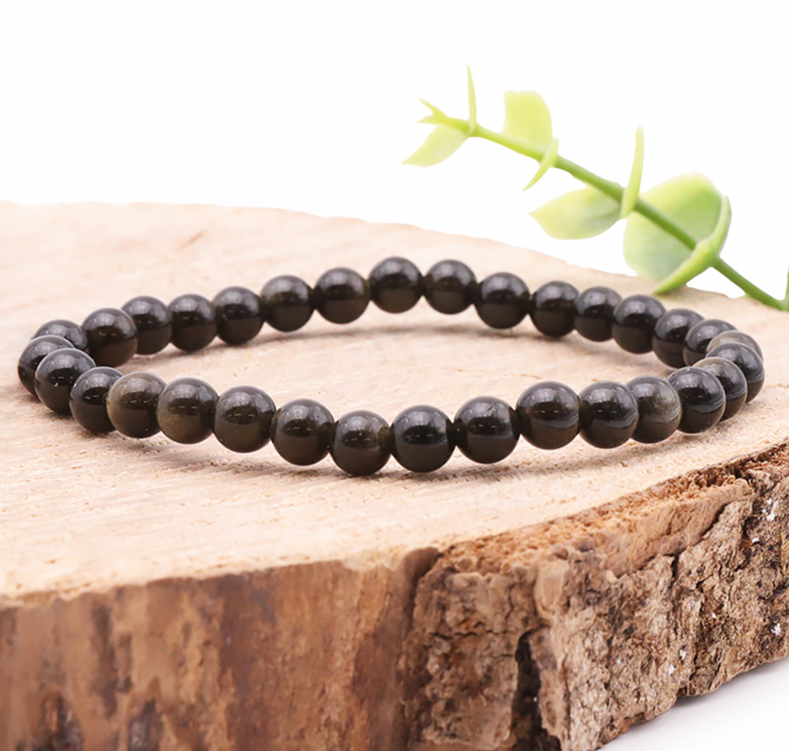 Bracelet boule 06mm Obsidienne dorée AA